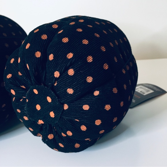 Set of 2 NEW Decorative Black & Orange Polka Dot Halloween Fall Fabric Pumpkins - Picture 13 of 14